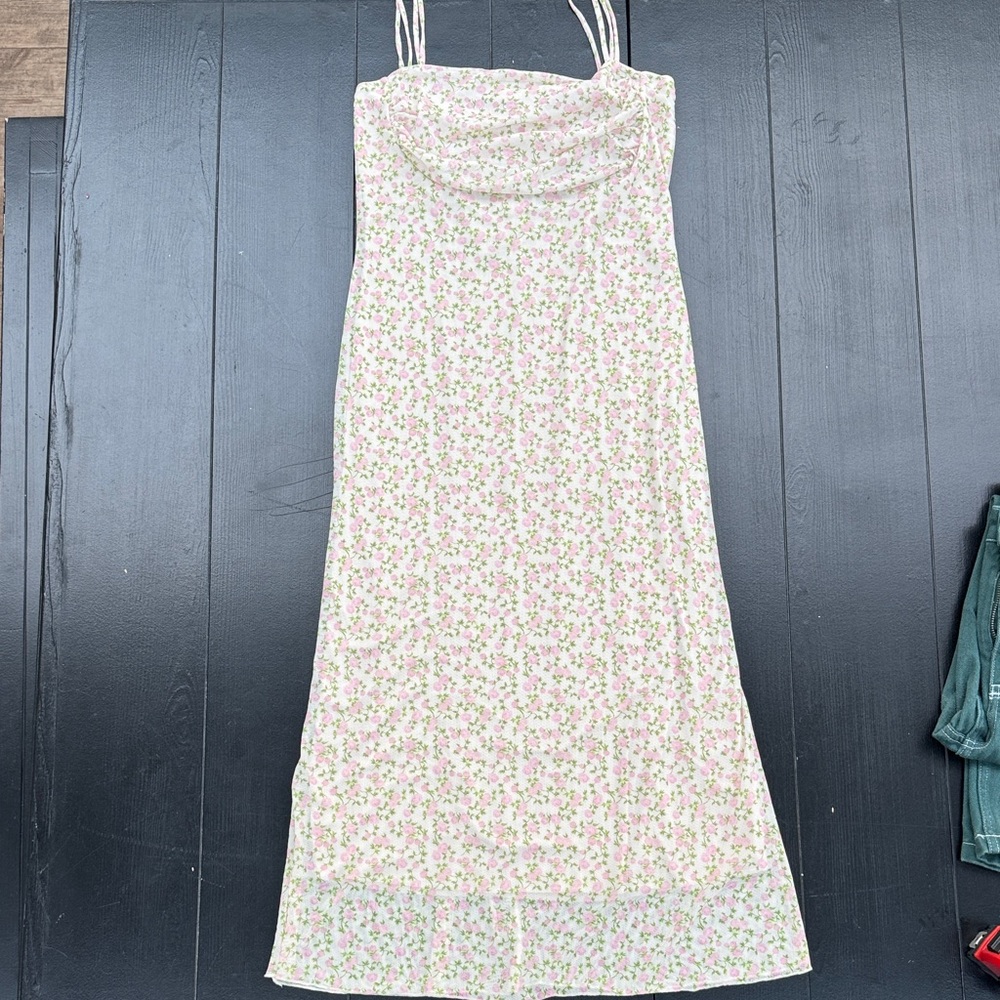 Floral Slip Dress with Spaghetti Straps - Pink & Green